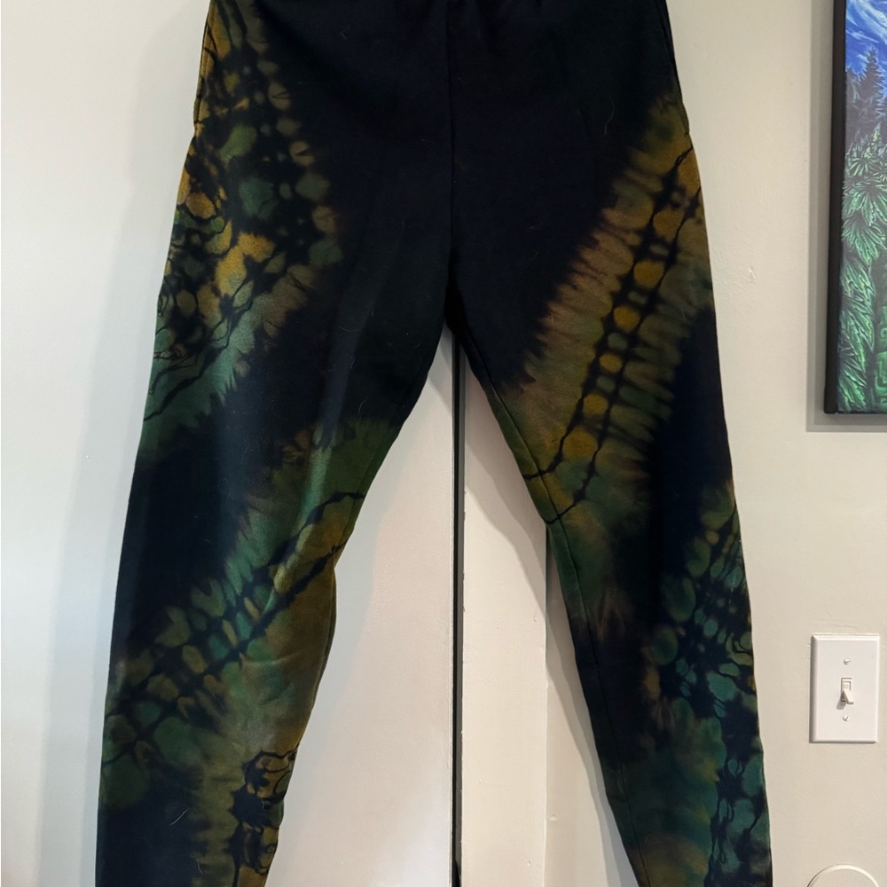Fruit of the Loom Black and Green Tie-Dye Pants